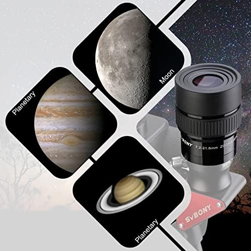 Svbony SV191 Okular Teleskopowy Zoom 7.2-21.6mm, Okular Teleskopowy 1.25 cala Astronomiczny Super Szeroki Kątowy, do Teleskopu Astronomicznego