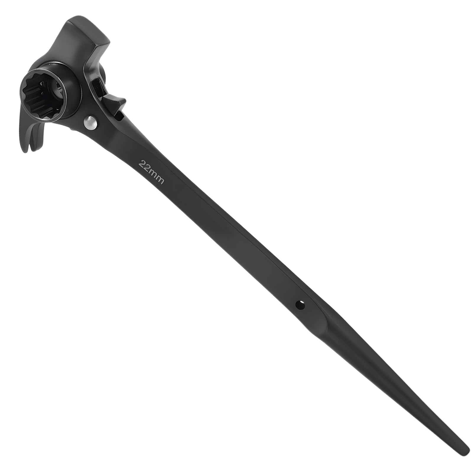SPEEDWOX 19mm x 22mm Scaffold Ratchet Wrench Multifunctional Spud Podger Wrench with Claw Pry Bar Nail Puller & Hammer, Double Ended Socket Scaffolding Tool for Construction & Iron Work