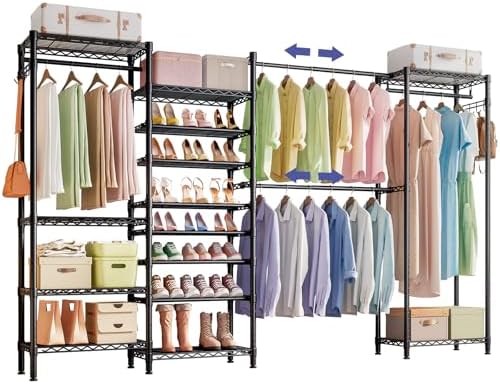 Expandable Metal Coat Rack with Shoe Rack, Heavy Duty Coat Rack w...