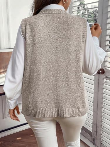 MakeMeChic Women's Plus Size Oversized Sweater Vest Top V Neck Sleeveless Pullover Knit Vest Sweater2