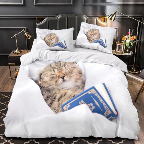 Housse Couette Chat 3D 160x200 Parure Microfibre Facile à Fermer - 4