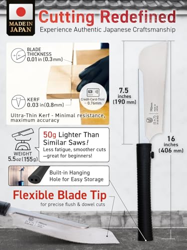 Image of HIBINO Japanese Pull Saw 7.5 Inch Kataba | Made in Japan | Single Edge 14 TPI Fine Crosscut Blade | Lightweight Handsaw for Precision Woodworking, Joinery & Detail Projects | Replaceable Blade