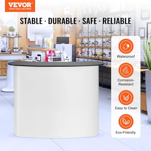 Image of VEVOR Portable Tradeshow Podium Table, 51.18 inch x 18.31 inch x 37.4 inch, Display Exhibition Counter Stand Booth Fair with Wall, Foldable Promotion Retail Bar Table Pop Up Podium with Storage Rack, Carrying Bag