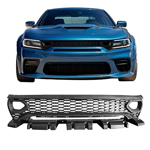 IKON MOTORSPORTS, Front Grille Compatible with 2020-2023 Dodge Charger Widebody, SRT Scat Pack Style Radiator Black Front Upper Grill