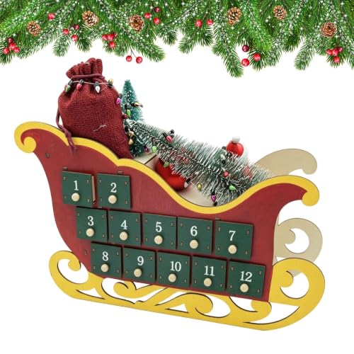 Wooden Countdown Calendar, Cute Festive Decoration With 24 Storage Drawer | Reusable Calendar Advent for Kids, Teens, Adults, Ho