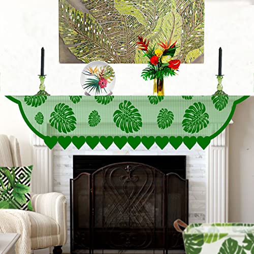 Tropical Green Mantle Scarf For Fireplace Decorations - Lace Mantel Dresser Cover Runner For Palm Leaves Party Decorations - Summer Holiday Home Living Room Decorations - Indoor Monstera Leaf Decor #TOP3