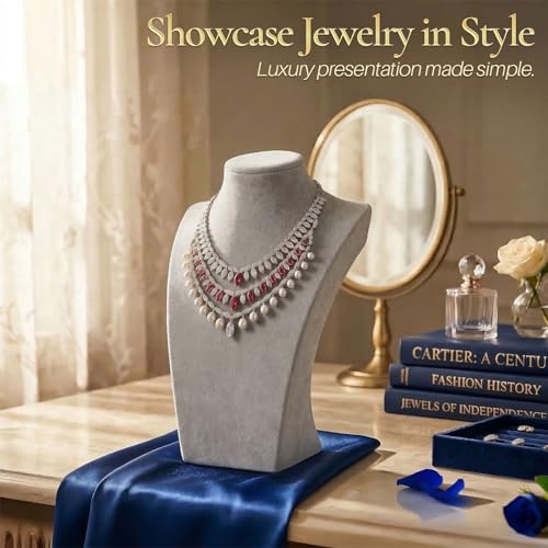 Flexzion Necklace Bust Display Stand (6 Pack) - 10 Inch 3D Mannequin Gray Velvet Necklace Display Holder for Home, Boutique & Trade Shows - Jewelry Display for Selling Necklace, Pendants, Lockets by Flexzion - Image 2