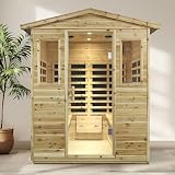 Xmatch 4-Person Outdoor Infrared Sauna with Red Light Therapy, Hemlock