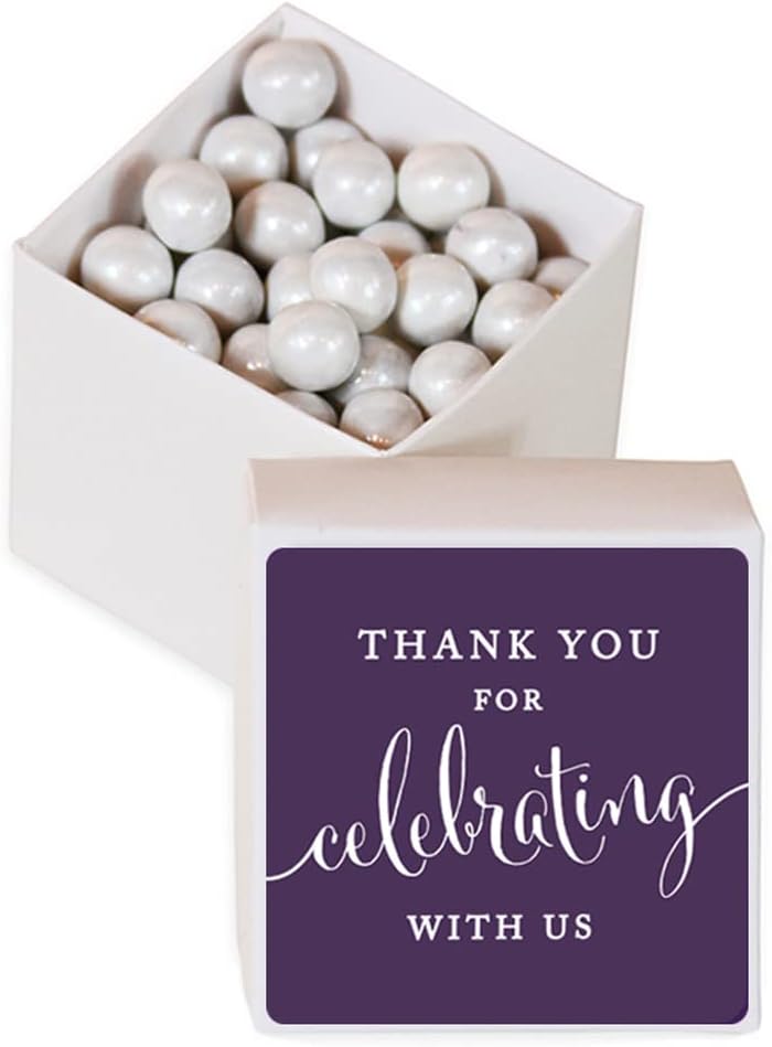 Andaz Press Mini Square Party Favor Box DIY Kit, Thank You with Bow, Royal Purple, 20-Pack, for Birthday, Wedding Party Favors, Decorations