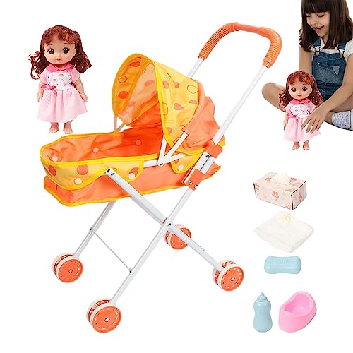 Brinquedo de carrinho de boneca | Crianças ajustáveis fingir jogar brinquedo | Conjunto de acessório