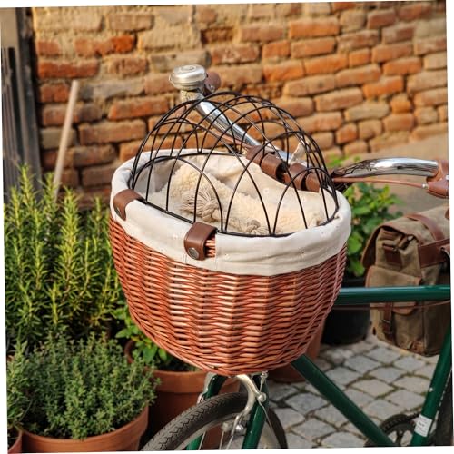 Panier pour chien pour vélo vintage en osier marron avec grille - 6