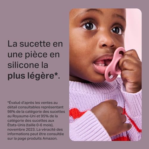Tommee Tippee Sucette Ultra-légère Toujours en Place, 0-6 Mois, Lot de 4, Tétine Orthodontique, Conception Monobloc en Silicone
