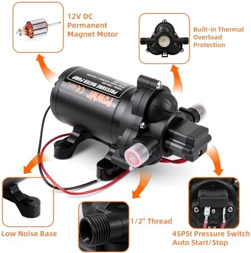 PowMr 12V DC RV Water Pump, 4.0 GPM 45 PSI Self-Priming Diaphragm Pump with Automatic Pressure Switch, 12 VDC Fresh Water Pump for RV, Camper, Marine & Boat, Irrigation Garden — 사진 6