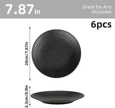 6 Pack Matte Appetizer Plates 20 * 20 * 2 cm Dessert Plates 7.8in | Square Dinner Set,for Buffets,Desserts,Appetizers & Entrées,Black