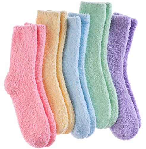 Image of LANLEO 5 /6 Pairs Womens Super Soft Fuzzy Plush Warm Winter Home Sleeping Slipper Socks