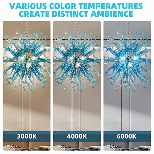 Beypan 6-Light Plug In Hand Blown Glass Chandelier Modern Luxury Glass Sculpture Art Tall Ceiling Light Hanging Light Fixture For Foyer Entryway With High Ceilings Room Lr434-New -32" Dia #TOP3
