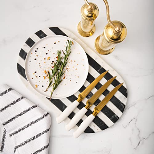 White And Gold Knife Set With Block Self Sharpening - 14 Pc Titanium Coated Gold And White Kitchen Knife Set And White Knife Block With Sharpener, White And Gold Kitchen Accessories And Decor #TOP2