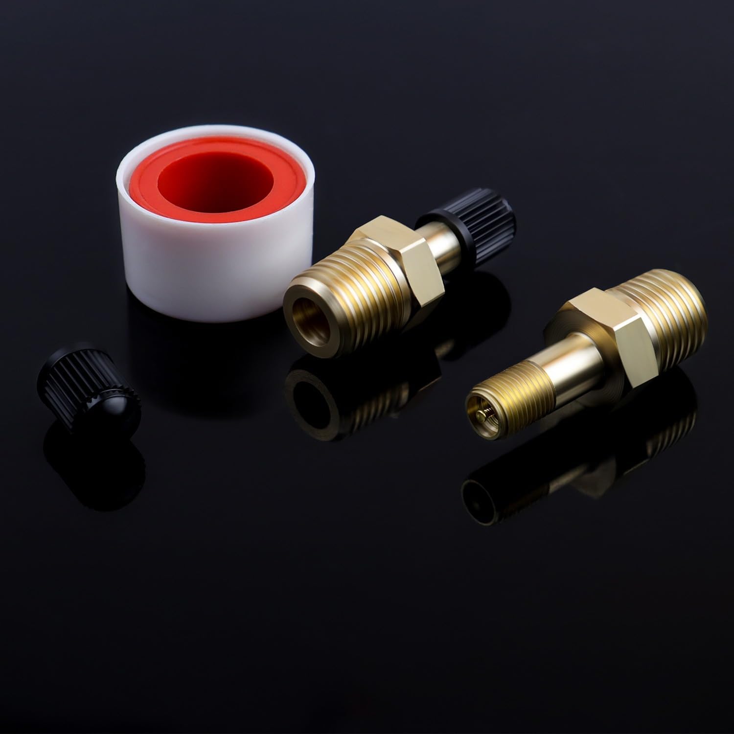 2 Pcs 1/4" NPT Tank Valve 1/4" Npt to Standard Valve for Schrader Brass Air Compressor Valves Core Npt Anti-Corrosion Male Tanks Valves with 2 Caps & Teflon Tape Using with Air Compressor Tanks
