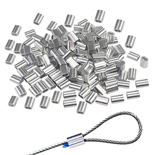 Luckkyme Aluminum Crimping Loop Sleeve Cable Crimp for 3/16" inch Diameter Double Ferrule Wire Rope and Cable (Pack of 50)