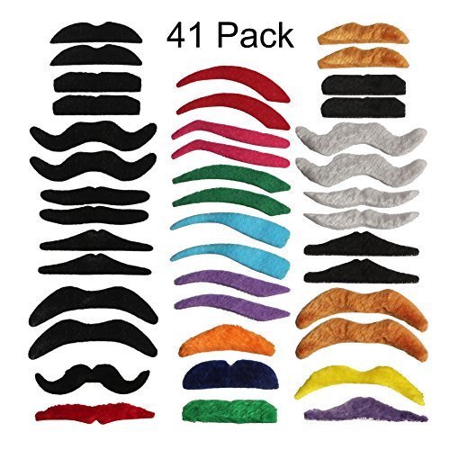InnoBase Bigotes Falsos Autoadhesivos Disfraz Bigotes Postizos Disfraz de Halloween Carnaval Cosplay Rizado Partido Mascarada Photo Booth Atrezzo Traje de Fiesta Rendimiento(41pcs)