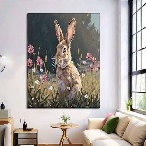 Cuadros de conejo primaveral verde oliva para renovar la decoración de tu salón con arte