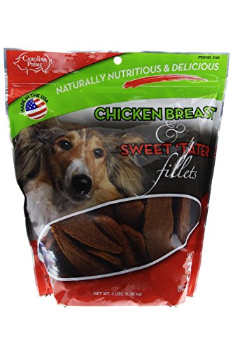 Carolina Prime Pet Chicken Breast and Sweet Tater Fillets - 2 Great Tastes in 1 Healthy Treat - For any Dog - Made in the USA With Only 3 Ingredients - 3 Pound Bag