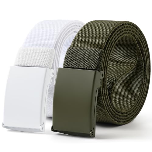 Image of Mile High Life Stretch Canvas Belt for Men, Golf Casual Elastic Web Belt, Top Military Buckle, Adjustable Cut to Fit