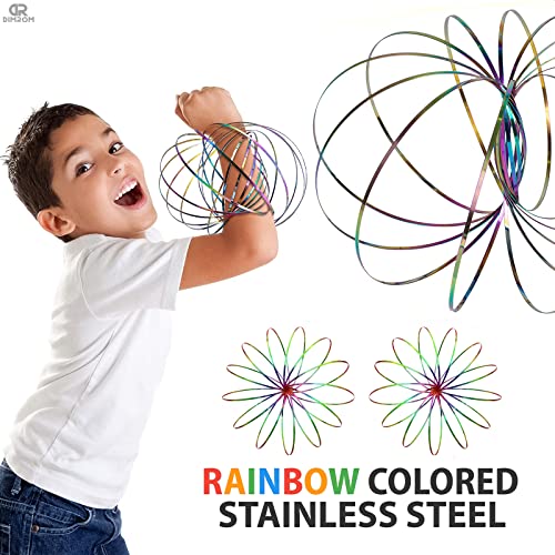 Flow Ring Spinner Ring Arm Toy - Magic Ring Game For Kids Arm Bracelet Kinetic Spiral Flow Ring Spring Toy - 3D Roll Rings Arm Slinky Metal Toy Stainless Ring - Infinity Loop Rainbow Kinetic Flow Ring #TOP2
