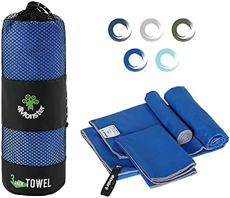 4Monster 3 Size Microfibre Gym Towels at 1 Pack, Quick Dry Travel Towel Ultra Lightweight, Super Absorbent Spots Beach Camping Towel for Gym Beach Camping Sports Swimming Hiking
