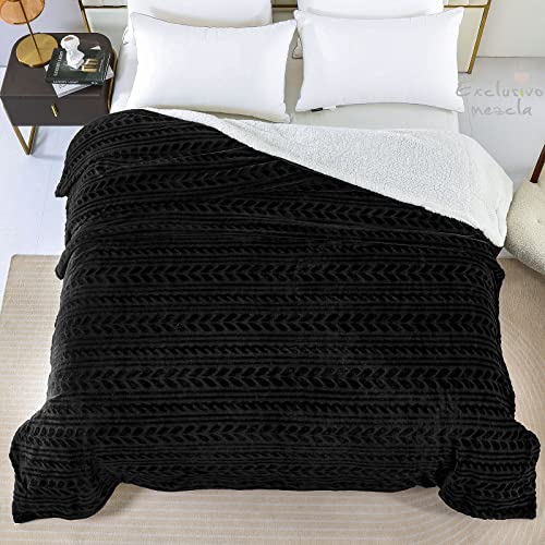 Exclusivo Mezcla King Size Sherpa Fleece Bed Blanket, Ultra Soft And Warm Reversible Velvet Blankets For Bed Couch Sofa 90X104 Inches, Black #TOP1