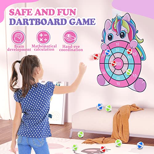 28" Large Unicorn Dart Board Game For Kids Party Games Girls Toys Age 3-12 Christmas Birthday Gifts For 4-8 Year Old Girls Toddler Outdoor Toys 12 Sticky Balls #TOP7