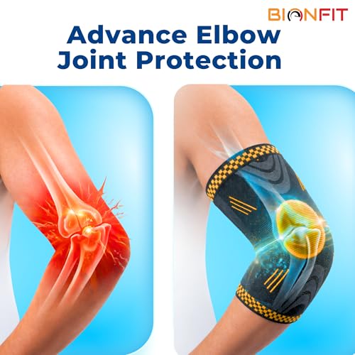 Image of BIONFIT Elbow Support Sleeve Pair for Men & Women | Compression Elbow Brace for Gym, Weightlifting, Tennis & Pain Relief | Breathable Anti-Slip Elbow Support