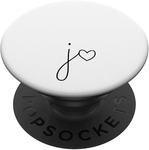 Letra inicial J letra J línea de corazón minimalista blanco PopSockets intercambiable PopGrip