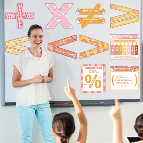 QOUBAI Conjunto de pôsteres educativos de matemática com 16 peças, grande, símbolo, hippie, símbolos