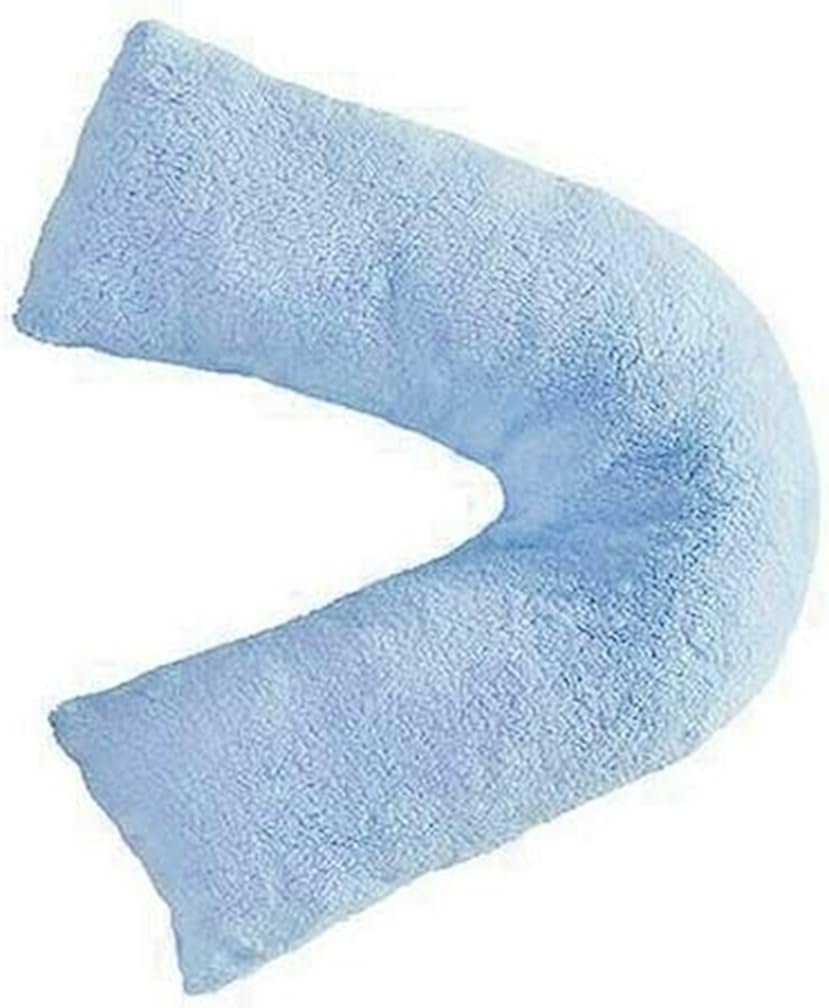 Laam linen Teddy V Shaped Complete Pillow or Case For Support Maternity Neck Back Soft Warm Plush Cosy Fleece Cover Orthopaedic V Shape Pillow Non-Allergenic (Complete Pillow, Teddy V Pillow Blue) — image 1
