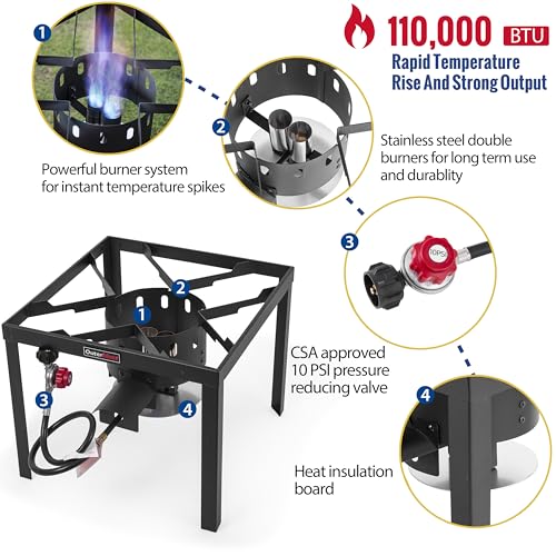 Image of OuterMust 80 Qt. Crawfish Boiler Crab Boil Pot and Burner 110,000 BTU Aluminum Seafood Boil Pot and Burner with 10 PSI Regulator for Cooking