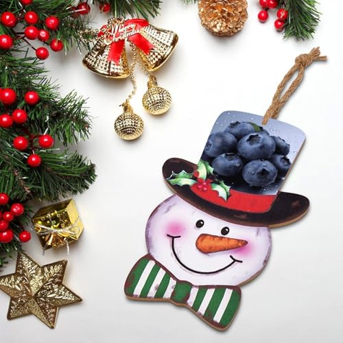 FekiLoot Blueberry Décoration de porte bonhomme de neige en bois pour intérieur et extérieur - Décoration de Noël - Bonhomme de neige mignon à suspendre au mur – vue 4