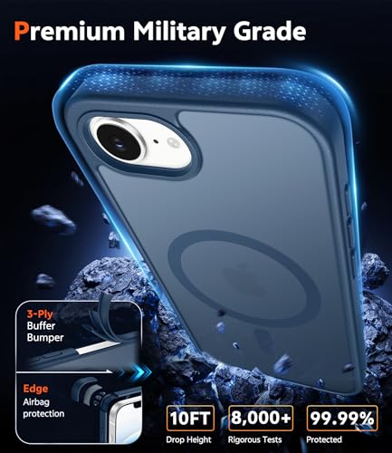 Image of FNTCASE for iPhone 17e & iPhone 16e Case Matte: Magnetic Phone Cases with Screen Protector Drop Proof Compatible with Magsafe Slim Anti Yellowing Protective Translucent Cell Phone Cover (C-Blue)