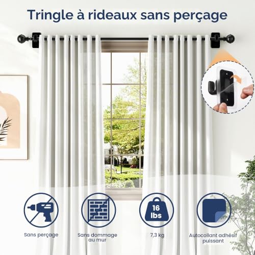 ENJOYBASICS 1 tringle à rideaux sans perçage, 71-122 cm réglable, noir – vue 5