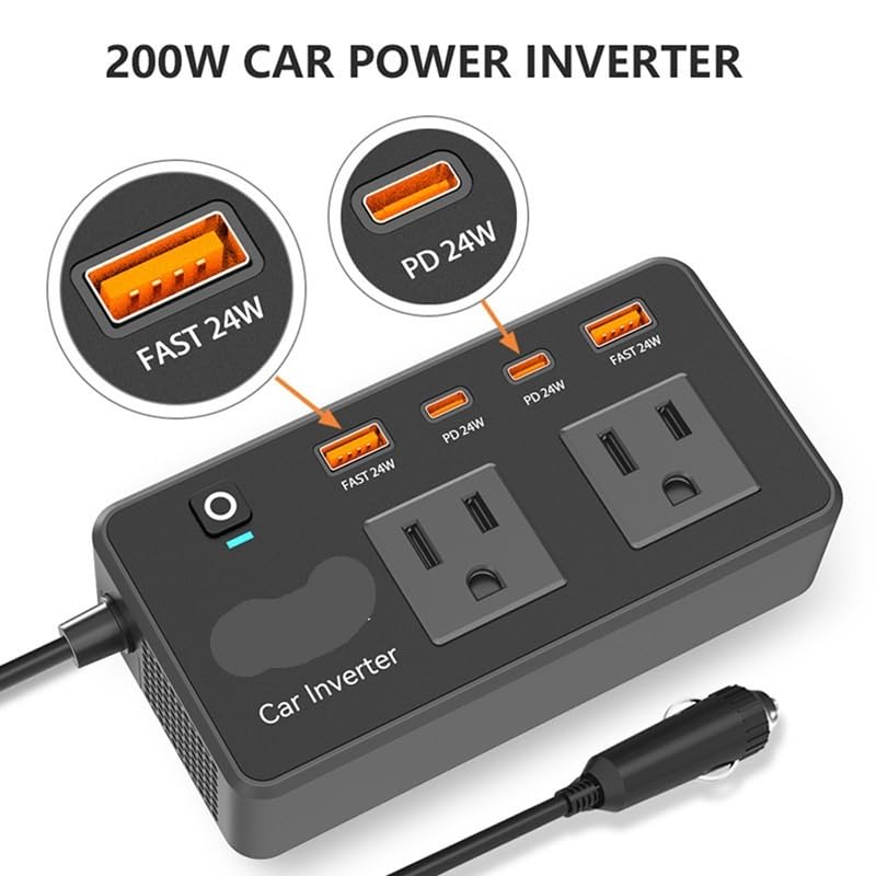 Falownik Mocy, 200W Car Inverter 12v to 110v Modified Wave Car Power Converter Multifunctional Power Station