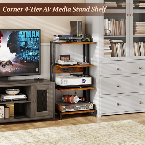 X-cosrack 16.5" Game Console Shelf, Small 4-Tier Video Gaming Consoles Stand with Outlet, Narrow Stereo Cabinet AV Media Stand, Corner Audio Rack for PS5,Xbox,Game Console,TV Box,WiFi Router by X-cosrack - Image 4