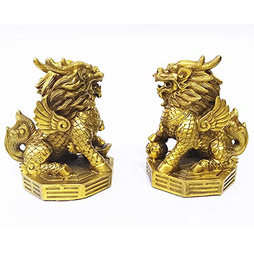 Estatua Feng Shui Kylin de Latón 4 x 3.6 x 5.2 pulg miniatura 6