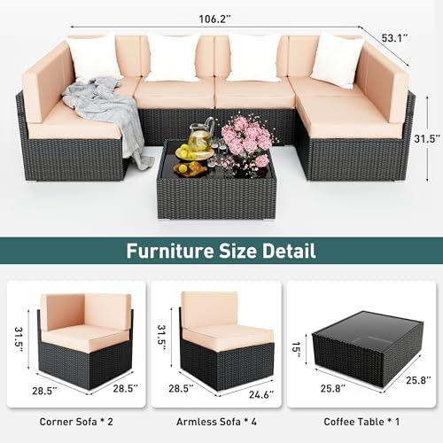 Pamapic 7 Pieces Outdoor Sectional Furniture,Wicker Patio sectional Furniture Sets,All-Weather Rattan Sectional Sofa Conversation Set with Coffee Table and Washable Couch Cushions Covers - 2