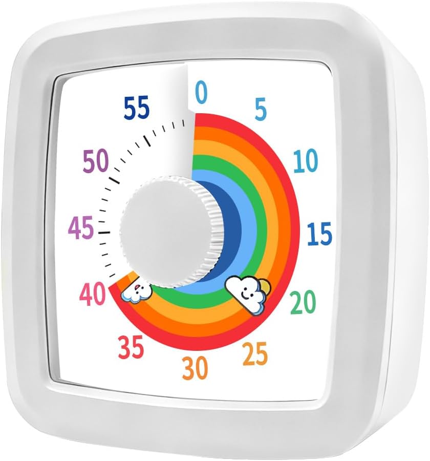 Visual Timer for Kids & Adults, 60 Minute Rainbow Countdown Timer, Time Management Tool for Classroom, Home, Kitchen, Office, School