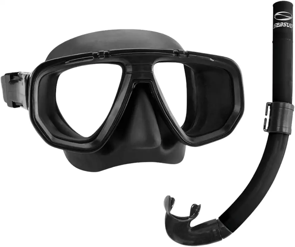 KIT DUA SEASUB, Máscara e Snorkel Respirador para Mergulho Pesca Sub (Preto)