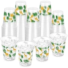 100 Pcs Jungle Safari Animals Cups - 12oz Wild Animals Theme Party Disposable Plastic Cups for Safari, Birthday, Baby Shower