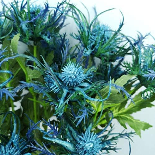 Miniatura 6 de 6 tallos largos de cardos artificiales Eryngo racimo de flores plantas para centros de mesa de decoración del hogar (azul)