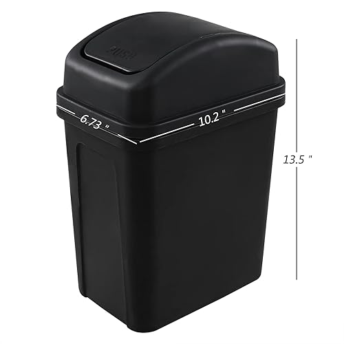 Miniatura 2 de Idotry - Cubo de basura de plástico de 1.8 galones  7 litros, pequeño cubo de basura con tapa giratoria, color negro