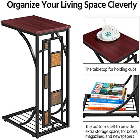 Yaheetech 2PCs Small Side Table, C Shaped End table, Under Sofa Table, Snack Coffee Table for Living Room