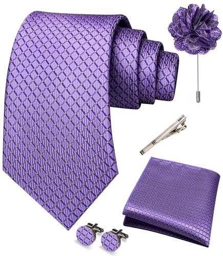 Image of JEMYGINS Mens Tie and Pocket Square,Lapel Pin,Cufflinks,Tie Clip Sets with Gift Box 5PCS